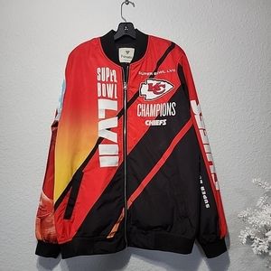 KANSAS CITY CHIEFS Fanatic Black/Red Super Bowl LVII Champions Bomber Jacket XL.